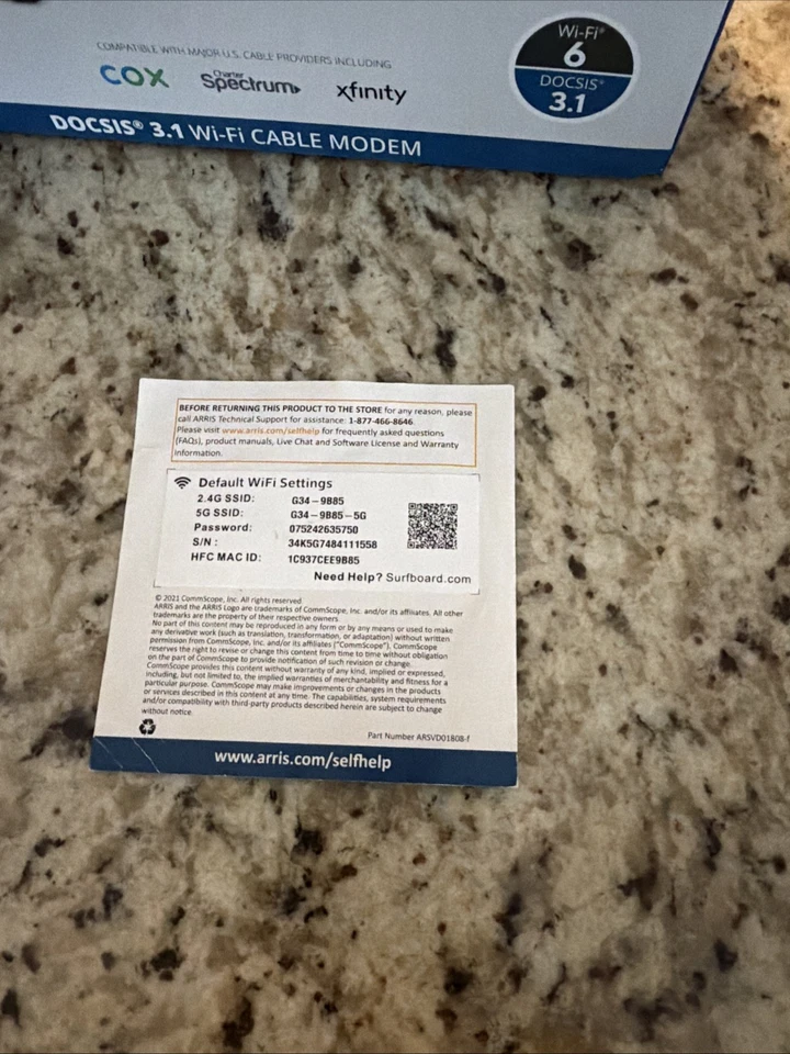 Arris SURFboard G34 Black AX3000 Wi-Fi 6 Gigabit DOCSIS 3.1 Cable Modem - Image 4 of 4