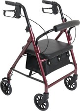 Burgundy Lightweight Aluminum Rolling Walker with Adjustable Height and Seats