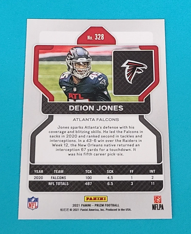 2021 Panini Prizm #328 Deion Jones Atlanta Falcons Football Card I6 - Image 2 of 2