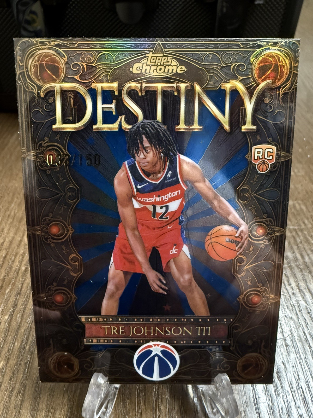 Tre Johnson III 2025-26 Topps Chrome Destiny Rc Blue #/150 Washington Wizards