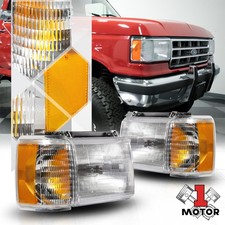 Chromecrystal Oe Style Headlight Amber Corner For 87-91 Ford F150f250bronco