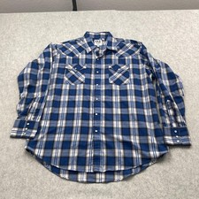 Ely Cattleman Shirt Mens XL Blue Plaid Western Pearl Snap Long Sleeve Cowboy