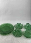 Green Depression Glass Round Shape Serving Plates And Bowls Lot Of 7