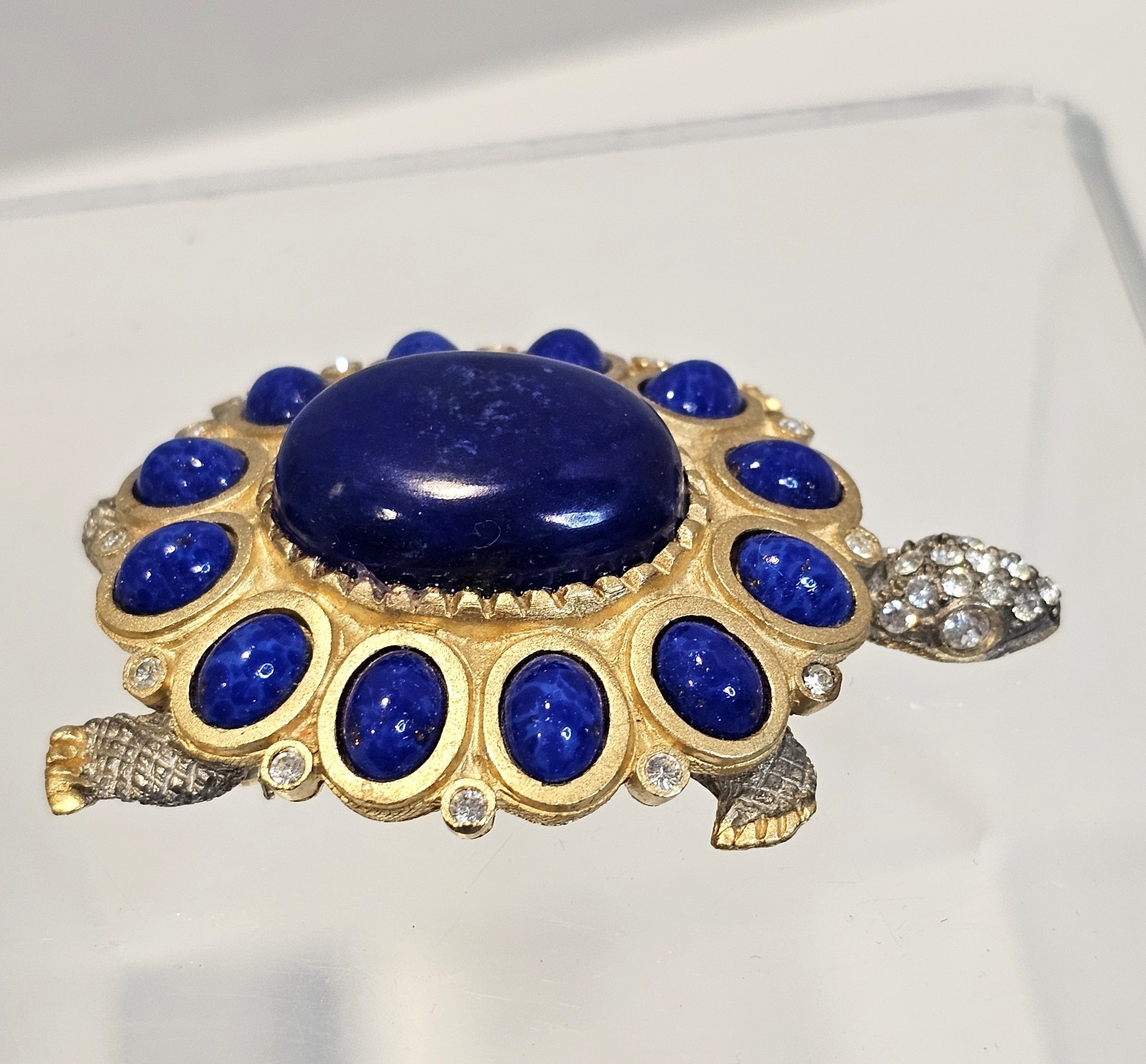 Kenneth Jay Lane Turtle brooch blue lapis tortois… - image 3