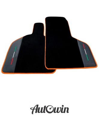 Floor Mats for Lamborghini Huracan STO with Black Leather and Orange Trim