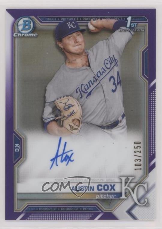 2021 Bowman Chrome Prospects Purple Refractor /250 Austin Cox #CPA-AC Auto 11oh