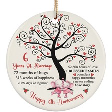 6 Year Love Ornament Happy 6th Anniversary Cute Elephant Couple Christmas Gift