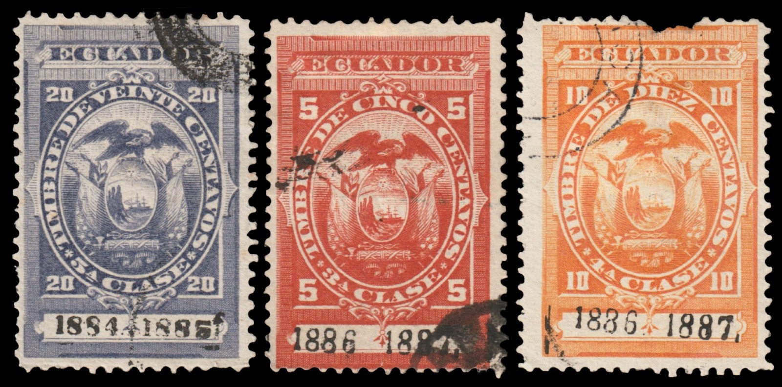Ecuador Revenue Stamps (1884-1885, 1886-1887) Used G-F C