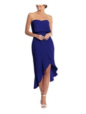XSCAPE Womens Blue Sleeveless Above The Knee Cocktail Hi-Lo Dress 2