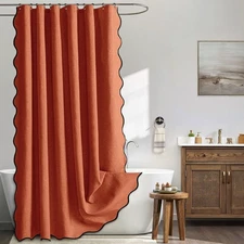 Burnt Orange Scalloped Shower Curtain 72x72, Waterproof, Heavy Duty, Washable