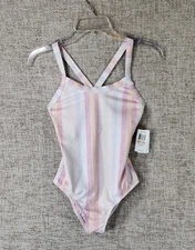 Splendid One-Piece Swimsuit Heather Ombre Stripe Youth 12 Pastels Lined NWT
