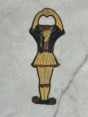 Vintage  Brass Enamel Greek Dancer Beer Coke Dr Pepper Bottle Opener