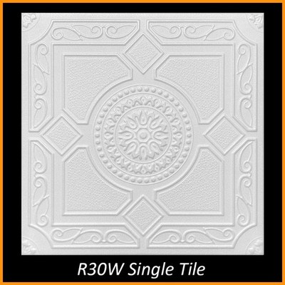 Ceiling Tiles Decorative Panels Glue Up Styrofoam 20x20 - R30A White - Lot/8