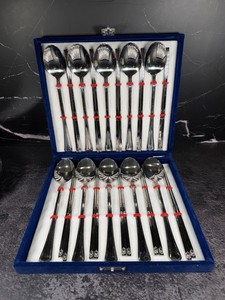 Vintage Asian Soup Spoon and Chopsticks Set for 10 Guests