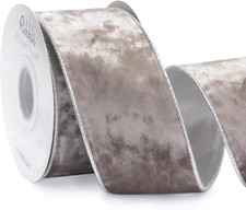 Taupe Velvet Wired Ribbon 2.5 Inch Metallic Taupe Crushed Velvet Christmas Ribbo