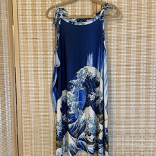 Lily By Firmiana Womens 2X Maxi Dress Blue Waves Ties Resort Boho Fairycore