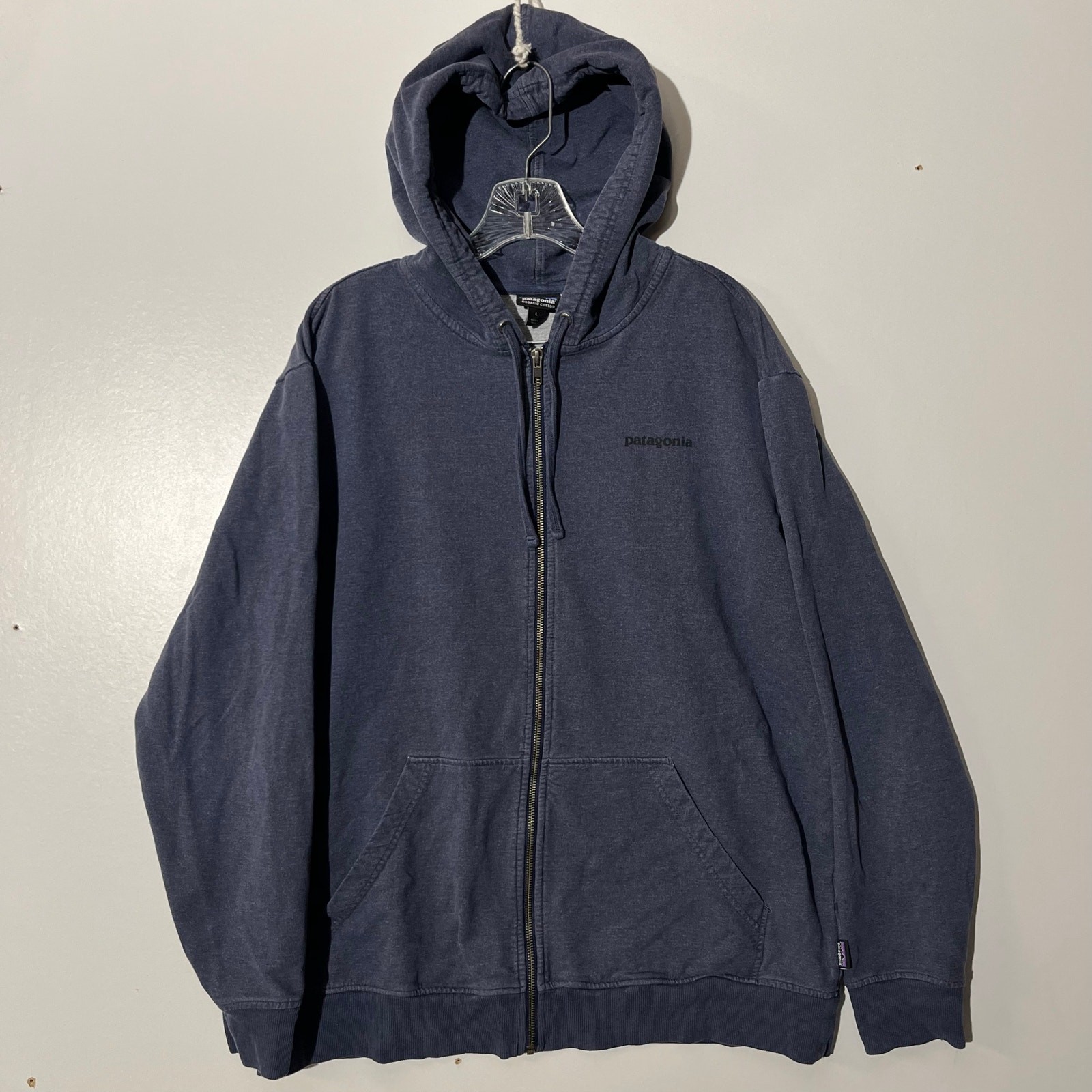 Pantagonia Algodón Orgánico Cremallera Completa Azul Cuerda Suéter Sudaderas con Capucha Para Hombres Talla Grande