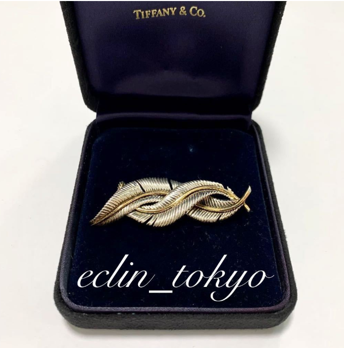 Tiffany & Co. Double Feather Brooch 18K Gold Silver SV925 Japan