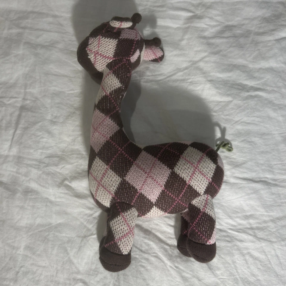 Vintage Gymboree Argyle Animals Pink Brown Knit Sweater Stuffed Plush Giraffe - Image 2 of 4