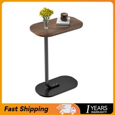C Shaped Oval Side End Wood & Metal Table for Living Room, Bedroom, Office
