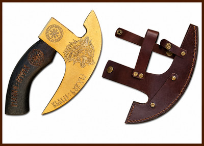 Handmade Pizza Gold Cutter Axe Stainless Steel Kitchen Viking Style Chef+Sheath