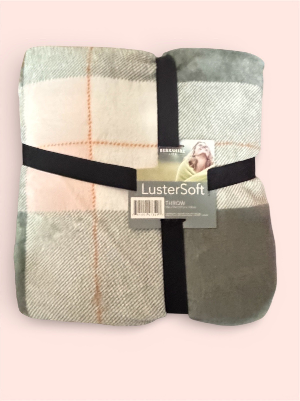 NWT BERKSHIRE LIFE LusterSoft Throw Plush Blanket 50”x70” Pink/White/Gray Plaid