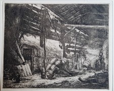 L’intérieur d’une grange par Adrian Van Ostade, eau-forte 1647.