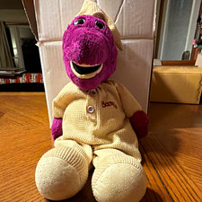 Barney Barney Friends Purple Dinosaur Plush w/ Beige Pajamas Nightcap 1990s
