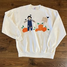 Vintage Women  s Jerzees Fall Pumpkin Sweatshirt Large White USA Granny
