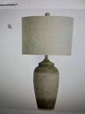 StyleCraft Charlotte 32" Urn Table Lamp, Taupe/Cream/Sand, Brown Linen Shade
