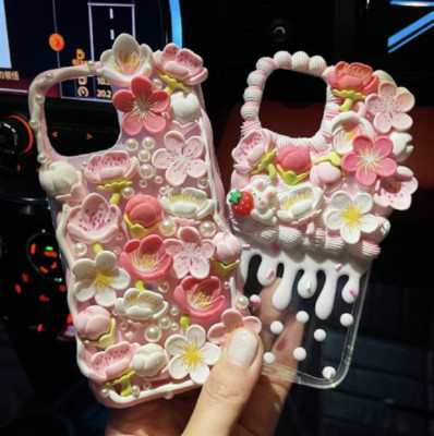 Finished Handmade Decoden DIY Phone Case Sakura Flowers Pearls