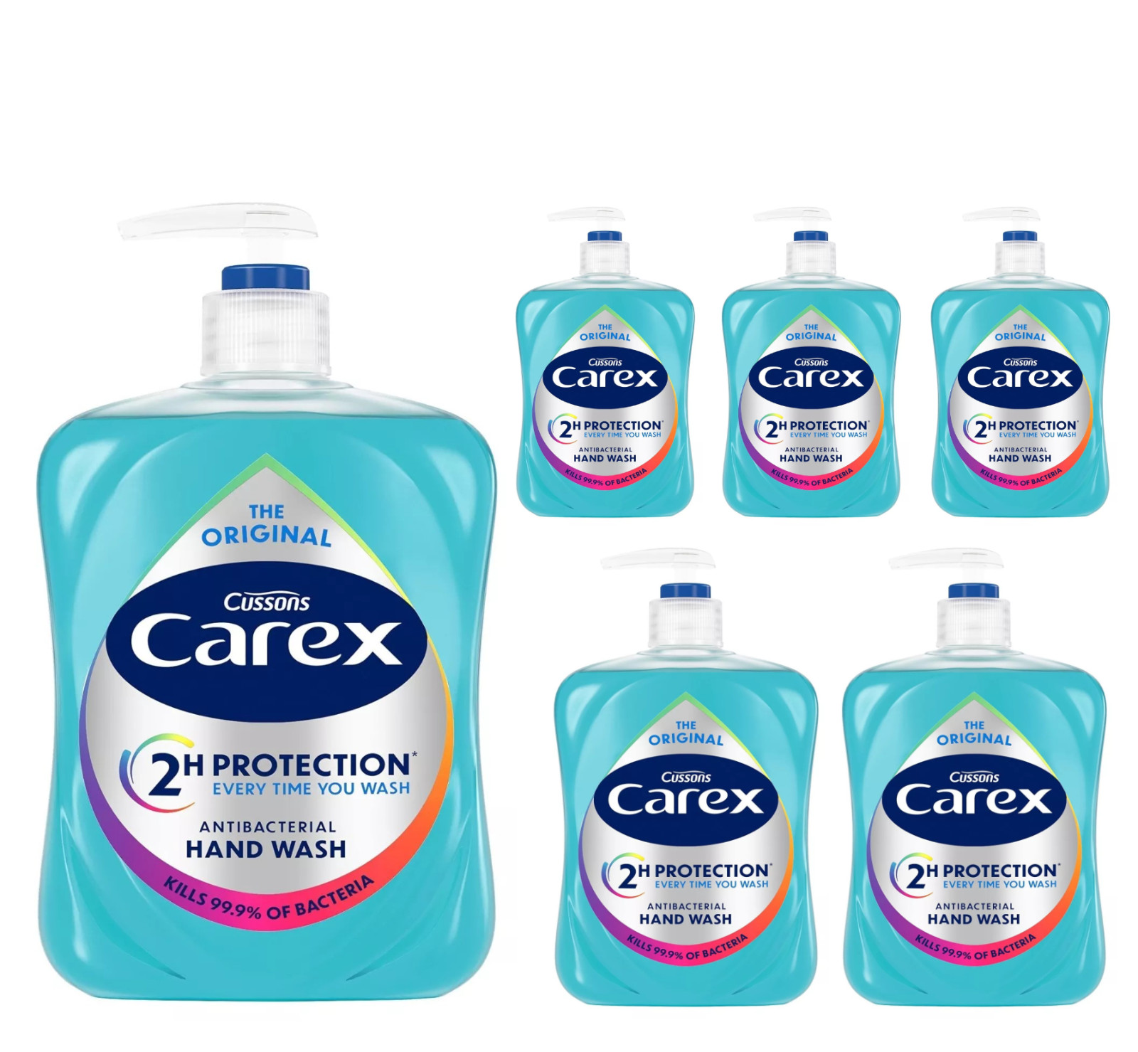 6 x 500ml Cussons Carex 2 Hour Protection Antibacterial Original Pump Hand Wash