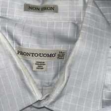 Pronto Uomo Button Up Shirt Men's 2XL 18 34 35 Blue Long Sleeve Pocket Non Iron