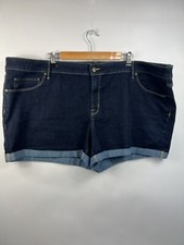 Ava  Viv Midi Super Stretch Shorts Women's Plus Size 26 W Blue Cuffed 5 Pocket