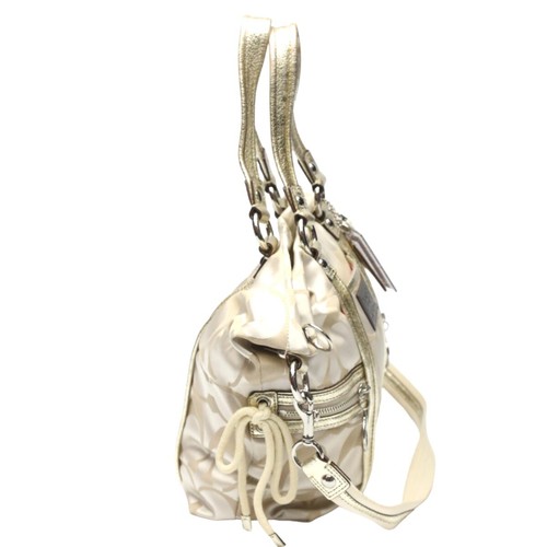 Borsa COACH Signature papavero raso faretto tote bag pelle beige x oro donna 13843 - Foto 3 di 20