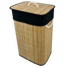 Bamboo Laundry Basket with Lid Liner 72L Folding Washing Clothes Bin Hamper Bag