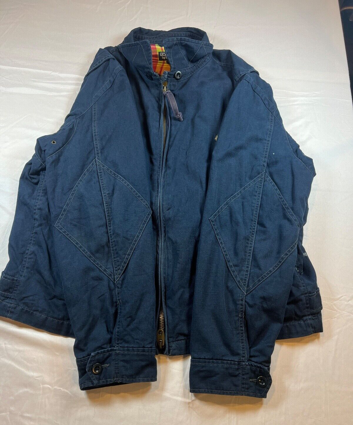 Giacca vintage Polo Ralph Lauren bi swing 2XL blu foderata a quadri full zip lino pony