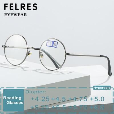 Men Metal Round Highly Strength Reading Glasses Readers +4.25 +4.5 +5.0 +6.0 