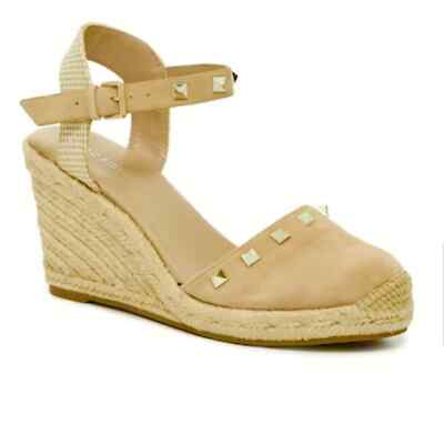 MARC FISHER SAKLINA ESPADRILLE STUDDED WEDGE SANDAL SHOE TAN WOMENS 7M 