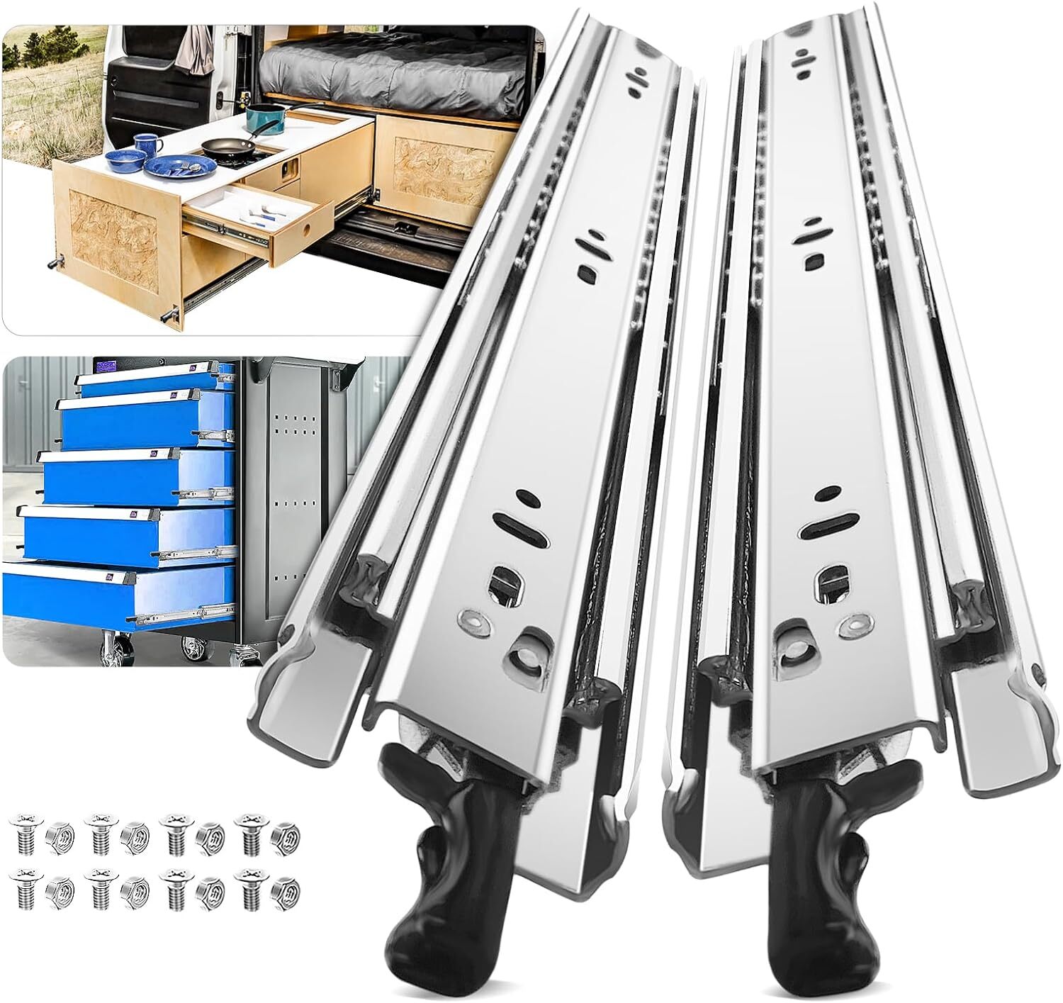 AOLISHENG 1 Pair Heavy Duty Drawer Slides with Lock 12 14 16 18 20 22 24 26 28