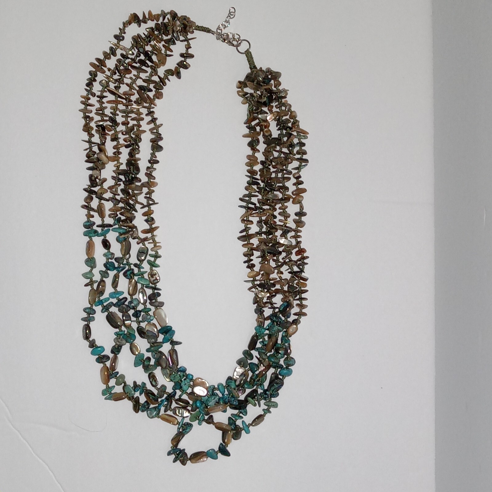 Multi Strand Abalone Shell & Turquoise Chip Neckl… - image 2