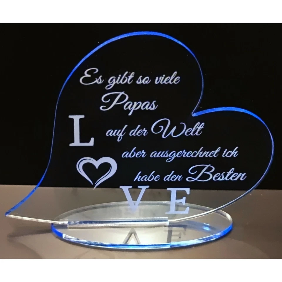 Geschenke zum Muttertag Geschenkidee Acryl Herz mit Gravur blau fluoreszierend - Bild 2 von 4