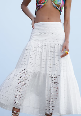 ZARA High Waisted Long White Cutwork Embroidered Midi Maxi ZARA High Waisted Long White Cutwork Embroidered Midi Maxi
