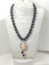 Collana Donna In Pietra Agata Black E Ciondolo Con Cammeo  Originale E Perle Mix