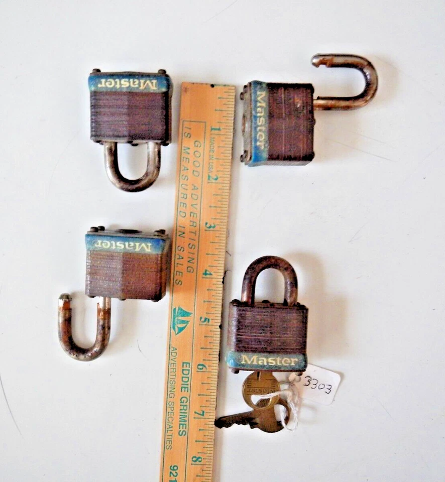 (4) Vintage - Master Lock - No. 3 - Heavy Commercial - Keyed Alike - with 2 Keys - Image 4 of 4
