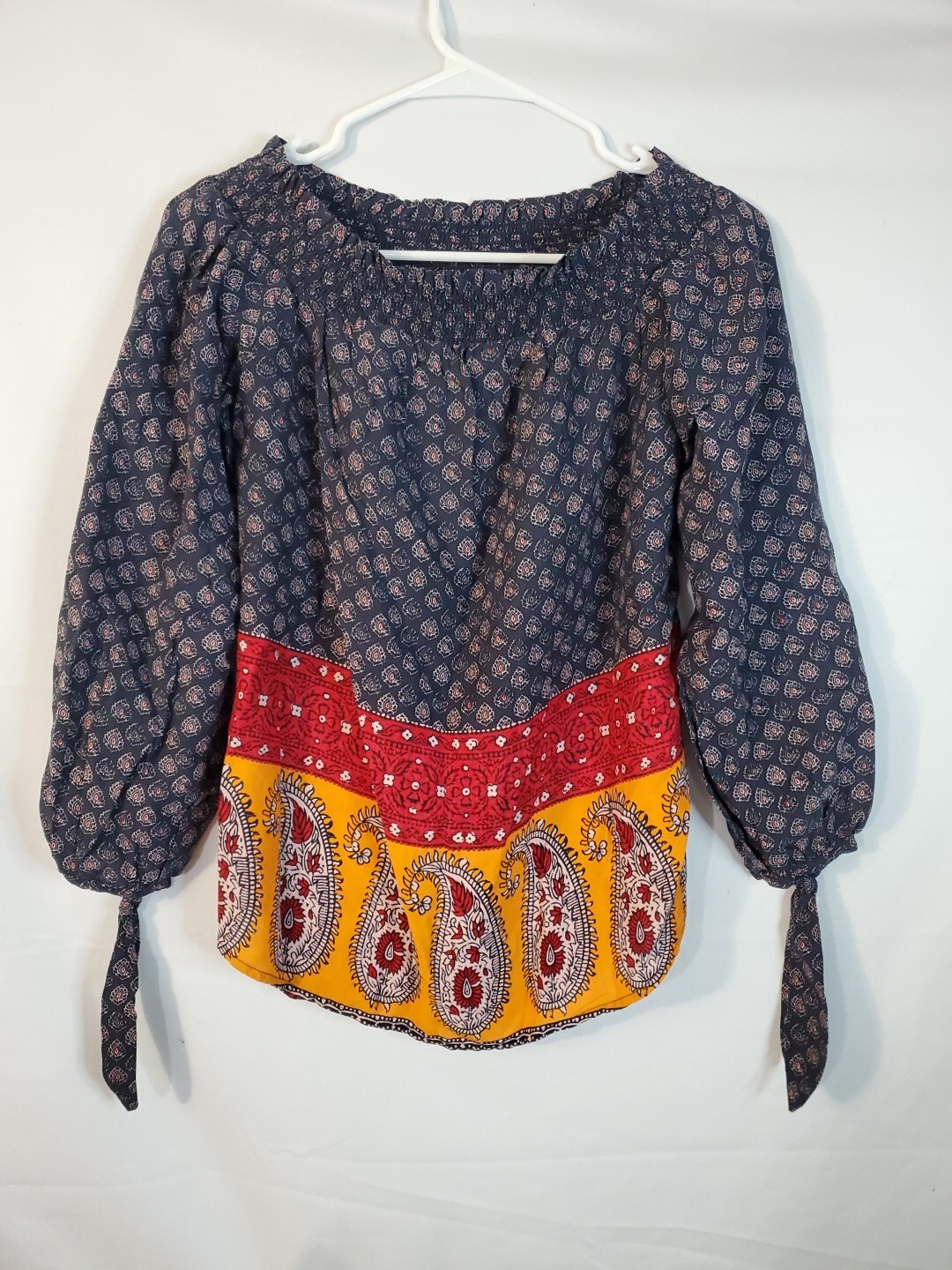 Beach Lunch Lounge Blouse Women's Size XS Off The Shoulder Peasant Boho Paisley