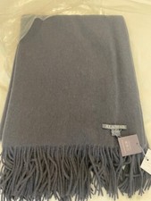 Merino wool/Cashmere Throw blanket fringed edge Dark blue by Alashan cashmere