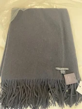 Merino wool/Cashmere Throw blanket fringed edge Dark blue by Alashan cashmere