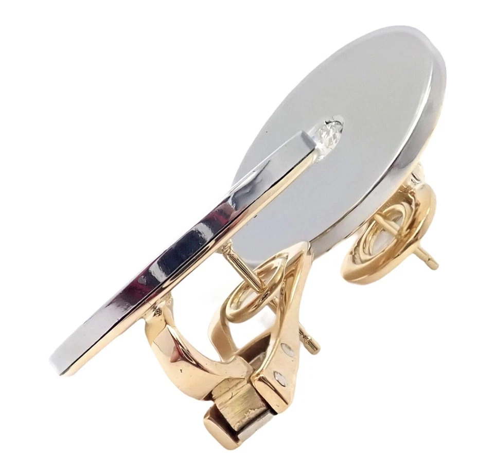 Rare! Authentic Bvlgari Bulgari 18k Yellow + White Gold Diamond Disc Earrings - Image 2 of 4