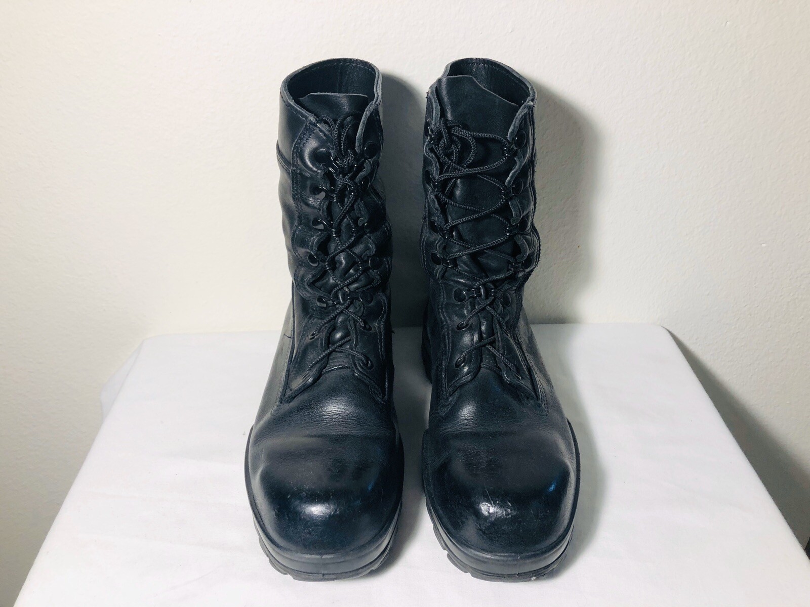 BATES Black Leather Steel Toe Military Boots Size 7W Gem